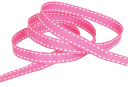 Hot Pink Grosgrain Ribbon White Stitching